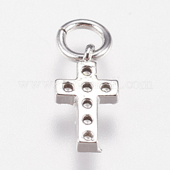 Brass Micro Pave Cubic Zirconia Tiny Cross Charms&nbsp;ZIRC-E147-62P