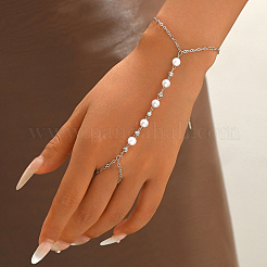 Elegant Brass Imitation Round White Pearl Hand Chain Finger Ring Bracelets for Women&nbsp;KS0811