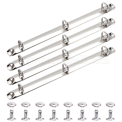 Iron Notebook 3-Ring Loose Leaf Book Binder Hinged Clamp, O Rings Binding Spines Combs for Organizers Planners, Platinum, 279x20x30mm, Hole: 5x4mm,