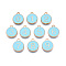 Light Gold Plated Alloy Enamel Charms, Flat Round with Number 0~9 Charm, Light Sky Blue, 14x12x2mm, Hole: 1.4mm, 10pcs/set
