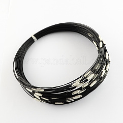 Stainless Steel Wire Necklace Cord DIY Jewelry Making, with Brass Screw Clasp, Black, 17.52 inch(44.5cm), 1mm, Inner Diameter: 5.71 inch(14.5cm)