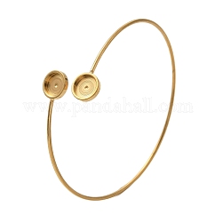 Ion Plating(IP) 304 Stainless Steel Cuff Blank Bangle Bases with Round Tray, Solid, Golden, Tray: 8mm, Inner Diameter: 2-1/2 inch(6.3x6.5cm)