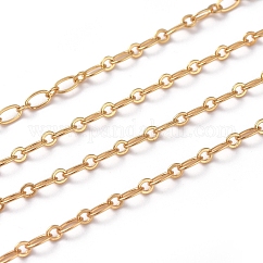 Brass Figaro Chains, Oval Link Chains, Long-Lasting Plated, Soldered, with Spool, Real 18K Gold Plated, 6x3x0.6mm, about 16.4 Feet(5m)/roll