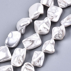 Electroplated Natural Freshwater Shell Beads Strands, Dyed, Nuggets, White, 13~22x10~16x8~11mm, Hole: 1mm, about 20~23pcs/strand, 15.16 inch~15.35 inch(38.5~39cm)
