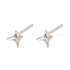 Brass Micro Pave Clear Cubic Zirconia Star Stud Earrings&nbsp;EJEW-L278-06P