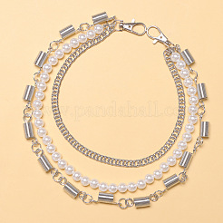 Alloy Column and Imitation Pearl Round Beaded 3 Layer Pants Chains&nbsp;FS-WG9063C-01