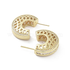 Half Round Brass with Cubic Zirconia Stud Earrings&nbsp;EJEW-Q811-28G