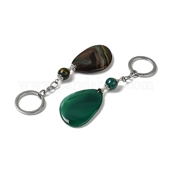 Iron with Alloy Natural Agate Pendant Keychain&nbsp;G-Q169-04P