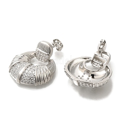 Rack Plating Double Horn Brass Micro Pave Clear Cubic Zirconia Stud Earrings&nbsp;EJEW-H016-31P