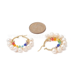Glass & Natural Pearl Beaded Hoop Earrings&nbsp;EJEW-JE05234
