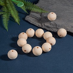 Natural Unfinished Wood Beads&nbsp;WOOD-S651-25mm-LF