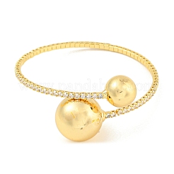 Rack Plating Brass Pave Clear Cubic Zirconia Round Ball Open Cuff Rings for Women&nbsp;BJEW-B110-04B-G