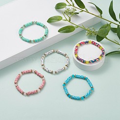 Round Imitation Jade & Handmade Polymer Clay Heishi Beads Stretch Bracelet&nbsp;BJEW-JB07454