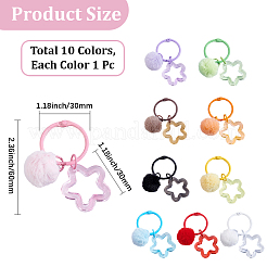 10Pcs 10 Colors Star with Round Alloy & Villus Keychains&nbsp;KEYC-BBC0001-20A