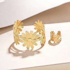 Flower Alloy Cuff Bangles & Cuff Rings Sets&nbsp;FS-WG03347-01