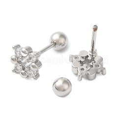 Square Bow Brass Micro Pave Clear Cubic Zirconia Cartilage Earrings&nbsp;EJEW-L289-03P-03