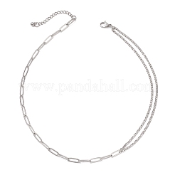 Modern Style 304 Stainless Steel Paperclip & Twisted Mixed Chain Necklaces&nbsp;NJEW-JN05853