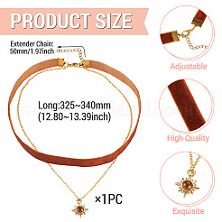 Alloy Resin Sun Pendant Single Face Dark Red Velvet Ribbon & Brass Chain Double Layered Choker Necklaces&nbsp;NJEW-TAC0039