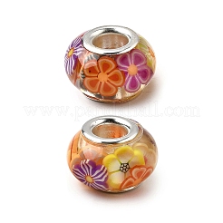 Resin with Flower Polymer Clay Inside European Beads&nbsp;RESI-H037-01B