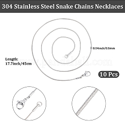10Pcs 0.9MM 304 Stainless Steel Snake Chains Necklaces&nbsp;STAS-BBC0008-95P