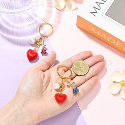 2Pcs Alloy & Brass & Acrylic Pearl Keychains&nbsp;KEYC-YW00248