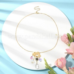 Alloy Cloud & Glass Teardrop Pendant Necklaces with 304 Stainless Steel Chains&nbsp;NJEW-TA00098