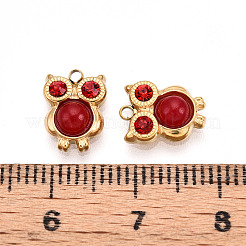 Natural Red Jasper and Ruby Rhinestone Owl Charms&nbsp;STAS-T064-66G