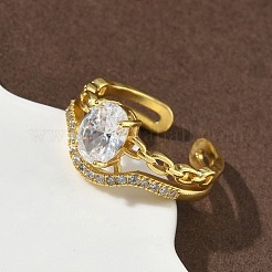 Brass Micro Pave Cubic Zirconia Cuff Open Rings for Women&nbsp;RJEW-C163-23G