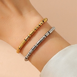 2Pcs 201 Stainless Steel Beads Stretch Bracelets for Woman Men&nbsp;PW-WG40B41-01