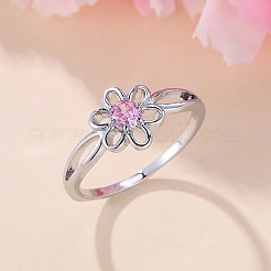 Flower Brass Micro Pave Pearl Pink Cubic Zirconia Finger Rings&nbsp;FS-WGCFB35-01