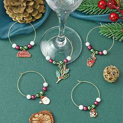 Christmas Theme Plastic Beaded 316 Surgical Stainless Steel Wine Glass Charms&nbsp;AJEW-JO00192