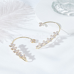 1Pc Leaf Alloy Clear Cubic Zirconia Cuff Earrings&nbsp;EJEW-LP0007-022G