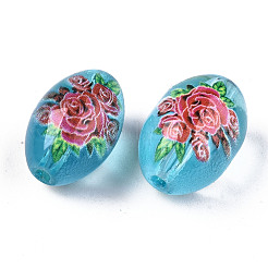 Printed & Spray Painted Transparent Glass Beads&nbsp;GLAA-S047-07A-C02