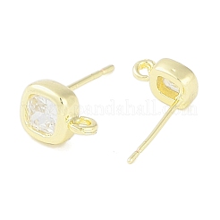 Brass Pave Clear Cubic Zirconia Stud Earring Findings&nbsp;KK-F875-01G