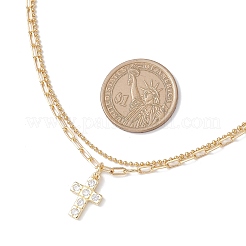 Brass Micro Pave Clear Cubic Zirconia Cross Pendant Necklaces&nbsp;NJEW-JN05381