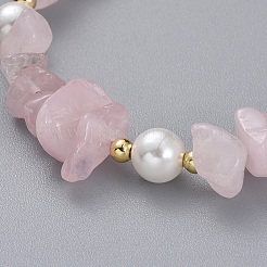 Natural Rose Quartz Chip Beaded Bracelets&nbsp;BJEW-JB04933-01
