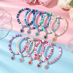 Natural Gemstone & MIYUKI Seed Beads Heart Charm Bracelets&nbsp;BJEW-MZ00084