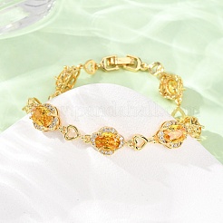Heart & Oval Brass Micro Pave Cubic Zirconia Link Chain Bracelets for Women&nbsp;BJEW-A163-03G-03