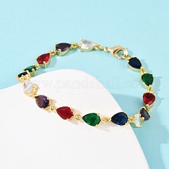 Brass Micro Pave Cubic Zirconia Link Bracelets&nbsp;BJEW-Z138-01G
