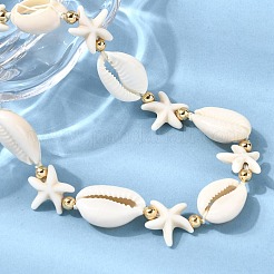 Natural Cowrie Shell & Starfish Synthetic Turquoise Beaded Necklaces for Women&nbsp;NJEW-F356-04G