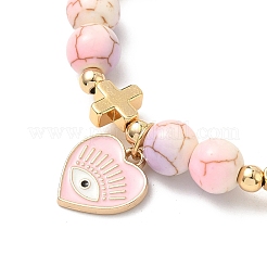 6Pcs 6 Colors Heart with Eye Alloy Enamel Charm Bracelets&nbsp;BJEW-JB12287