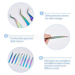 8Pcs 8 Styles 430 Stainless Steel Eyelash Tweezers Clips&nbsp;TOOL-FH0001-57