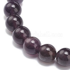Natural Amethyst Round Beaded Stretch Bracelet with Bullet Charms&nbsp;BJEW-JB09018-04