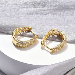 Brass Micro Pave Clear Cubic Zirconia Hoop Earrings&nbsp;EJEW-C182-07E-G
