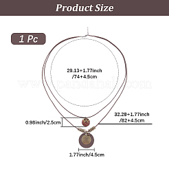 1Pc Bohemian Wood & Alloy Pendant Double Layer Necklaces for Women&nbsp;NJEW-CL0001-37