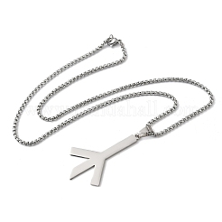 201 Stainless Steel Death Rune Symbol Pendant Necklaces&nbsp;LS-NJEW-H065-18P