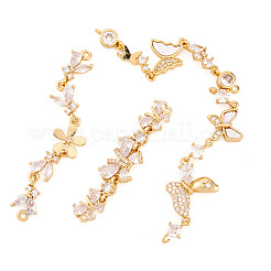 4Pcs 4 Styles Brass Pave Clear Cubic Zirconia Flower Butterfly Connector Charms&nbsp;KK-TA0008-72G