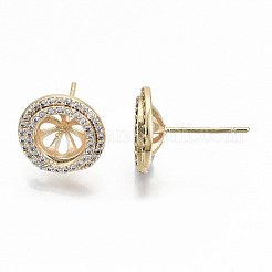 Brass Micro Pave Clear Cubic Zirconia Stud Earring Findings&nbsp;KK-T062-55G-NF