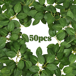 50Pcs Plastic & Cloth Artificial Rose Leaves with Stems&nbsp;AJEW-SP0003-82