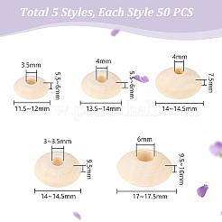 250Pcs 5 Styles Unfinished Wood Rondelle Beads&nbsp;WOOD-PH0002-95